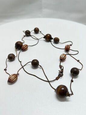 Vintage, Long Wood Beaded Necklace, Boho